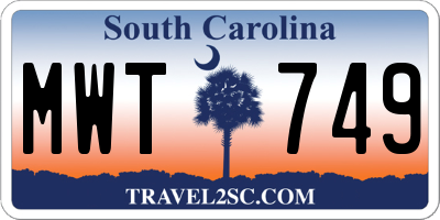 SC license plate MWT749