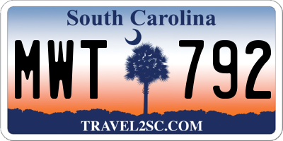 SC license plate MWT792