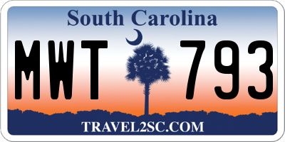 SC license plate MWT793
