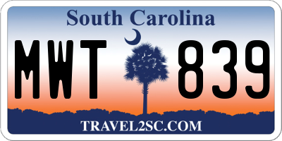 SC license plate MWT839