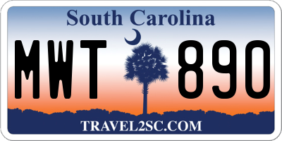 SC license plate MWT890