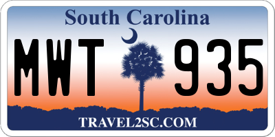SC license plate MWT935