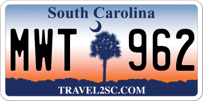 SC license plate MWT962