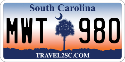 SC license plate MWT980