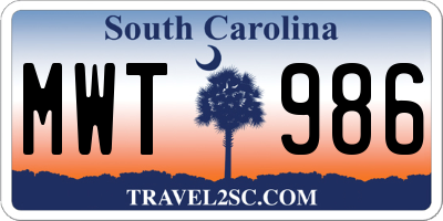 SC license plate MWT986
