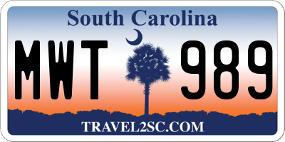 SC license plate MWT989