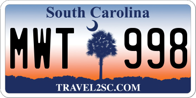 SC license plate MWT998