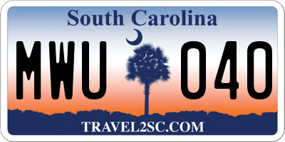 SC license plate MWU040