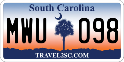 SC license plate MWU098