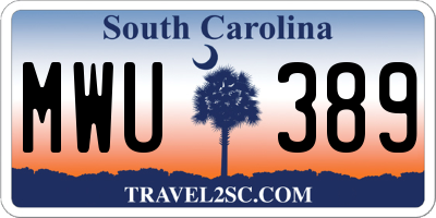 SC license plate MWU389