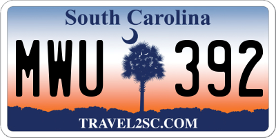 SC license plate MWU392