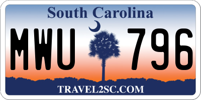 SC license plate MWU796