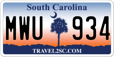 SC license plate MWU934