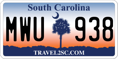 SC license plate MWU938