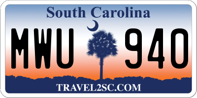 SC license plate MWU940