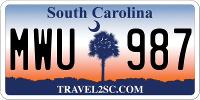SC license plate MWU987