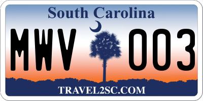 SC license plate MWV003