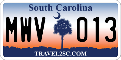 SC license plate MWV013