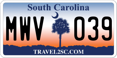 SC license plate MWV039