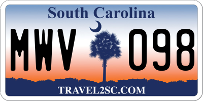 SC license plate MWV098