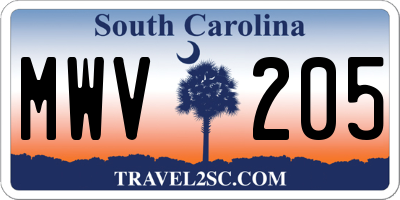 SC license plate MWV205
