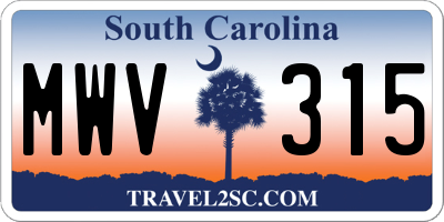 SC license plate MWV315