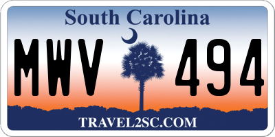 SC license plate MWV494