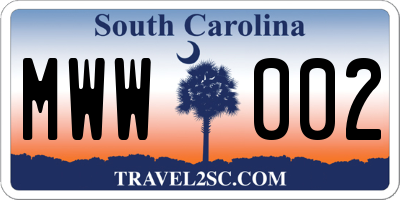 SC license plate MWW002