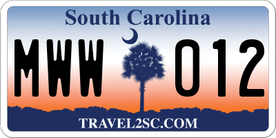 SC license plate MWW012
