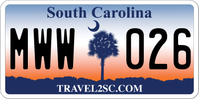 SC license plate MWW026