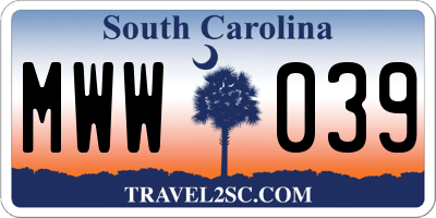 SC license plate MWW039