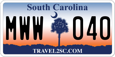 SC license plate MWW040