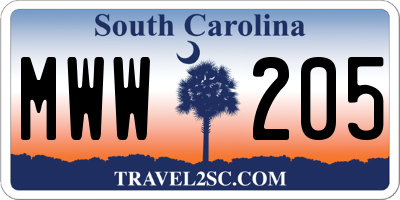 SC license plate MWW205