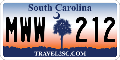 SC license plate MWW212