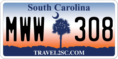 SC license plate MWW308