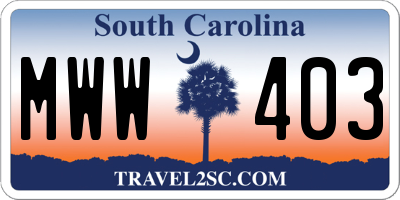 SC license plate MWW403