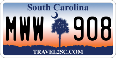SC license plate MWW908