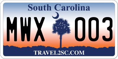 SC license plate MWX003
