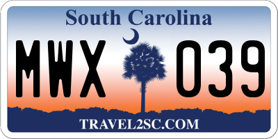 SC license plate MWX039