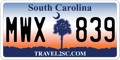 SC license plate MWX839