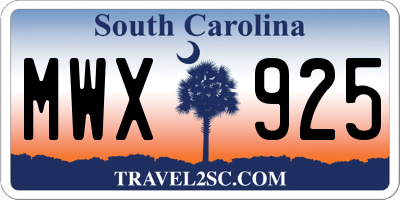 SC license plate MWX925