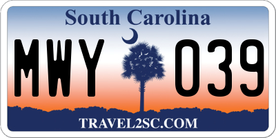 SC license plate MWY039