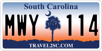 SC license plate MWY114