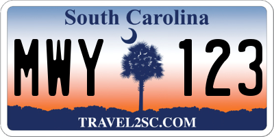 SC license plate MWY123