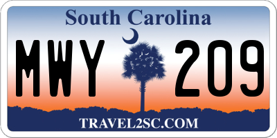 SC license plate MWY209