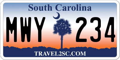 SC license plate MWY234