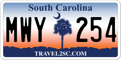 SC license plate MWY254