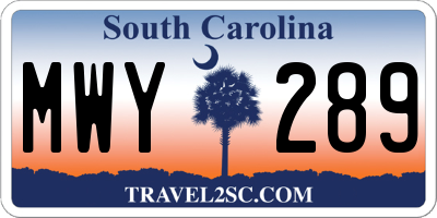 SC license plate MWY289
