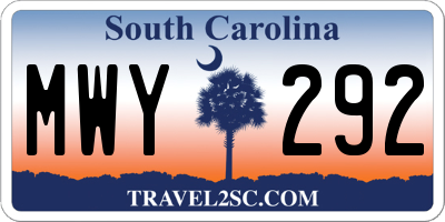 SC license plate MWY292