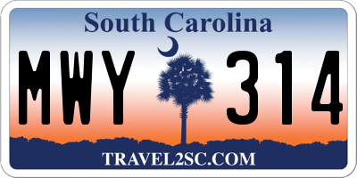 SC license plate MWY314